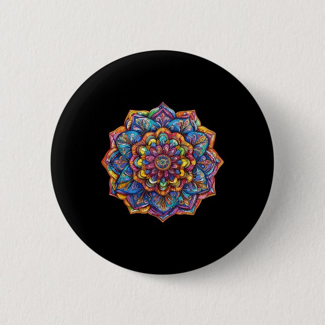 Lebendiges Boho-Mandala-Meditations-Chakra-Muster Button (Vorderseite)