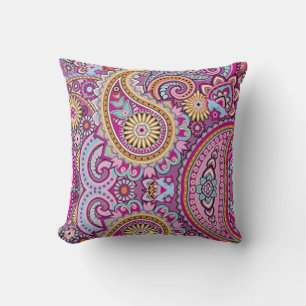 Lebendiges Boho-Paisley-Blumenmuster   Farbige Kun Kissen