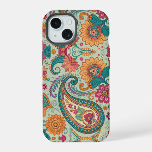 Lebendiges Boho-Paisley hellgrünes Blumenmuster   iPhone 15 Hülle