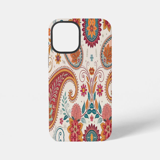 Lebendiges Boho-Paisley weißes Blumenmuster  iPhone 12 Mini Hülle (Rückseite)
