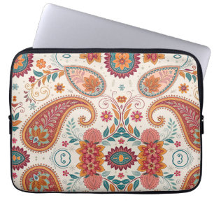 Lebendiges Boho-Paisley weißes Blumenmuster Laptopschutzhülle