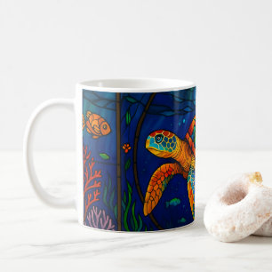 Lebendiges Buntglas Meeresschildkröte Ozean Design Kaffeetasse