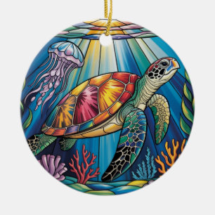 Lebendiges Buntglas Meeresschildkröte Ozean Design Keramik Ornament