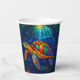 Lebendiges Buntglas Meeresschildkröte Ozean Design Pappbecher