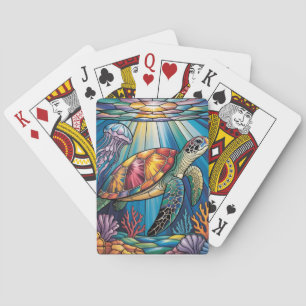 Lebendiges Buntglas Meeresschildkröte Ozean Design Spielkarten