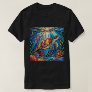 Lebendiges Buntglas Meeresschildkröte Ozean Design T-Shirt