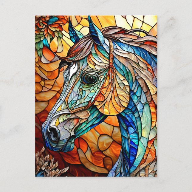 Lebendiges Buntglas Pferd 25 Postkarte (Vorderseite)