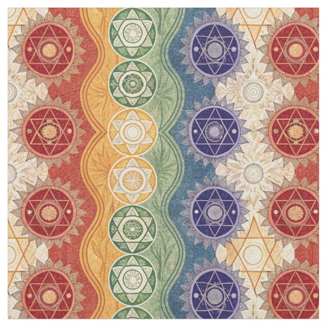 Lebendiges Energie-Chakra-Mandala-Designmuster-Kun Stoff (Nahaufnahme)