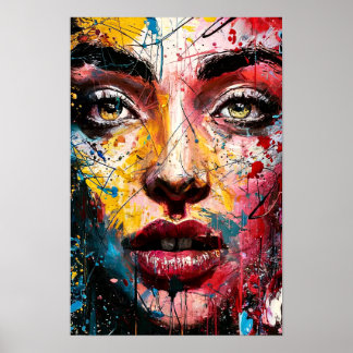Lebendiges Farb-Abstrakt-Portrait einer Frau Poste Poster