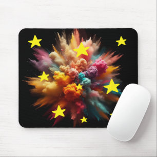 Lebendiges Farb-Pulver-Burst mit hellem gelben Ste Mousepad