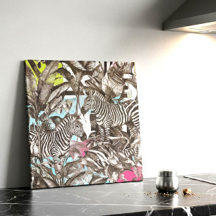 Lebendiges Farbige Gemischte Zebra Dschungel Muste Fliese