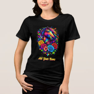 Lebendiges Farbige Pop-Art-Pferdporträt-T-Shirt Tri-Blend Shirt