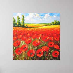 Lebendiges Feld blühender roter Mohnblumen Leinwanddruck
