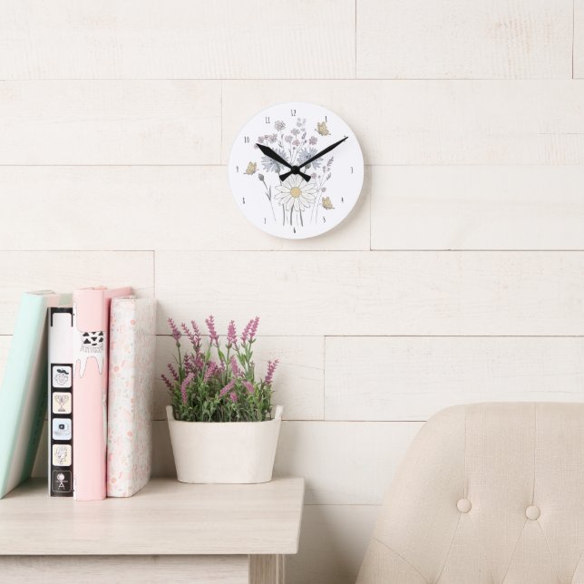 Lebendiges Feld mit Wildblumen  Runde Wanduhr (Lesesaal)