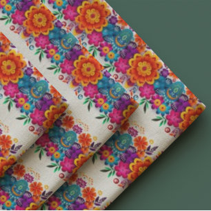 Lebendiges Fiesta-Volkskunst-Blumenmuster Stoff