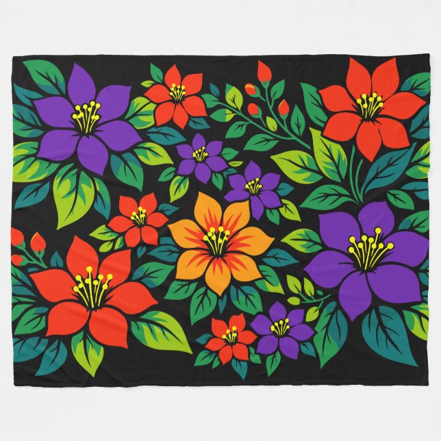 Lebendiges florales Design mit farbenfrohen Blüten Fleecedecke (Vorderseite (Horizontal))
