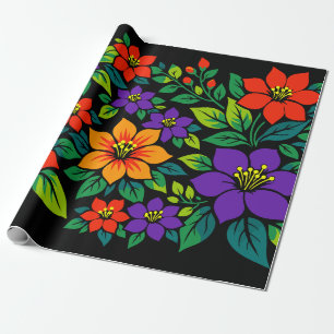 Lebendiges florales Design mit farbenfrohen Blüten Geschenkpapier