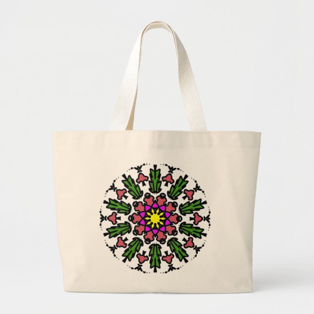 Lebendiges florales Mandala Jumbo Stoffbeutel (Vorne)