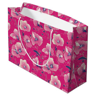 Lebendiges florales Muster in Rosa, Weiß und König Große Geschenktüte