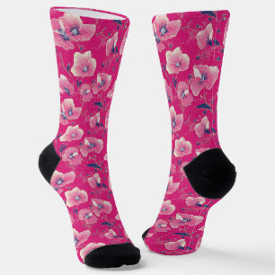 Lebendiges florales Muster in Rosa, Weiß und König Socken