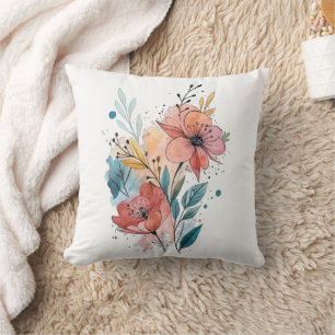 Lebendiges florales Wasserfarben-Design Kissen