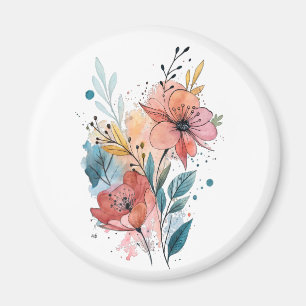 Lebendiges florales Wasserfarben-Design Magnet