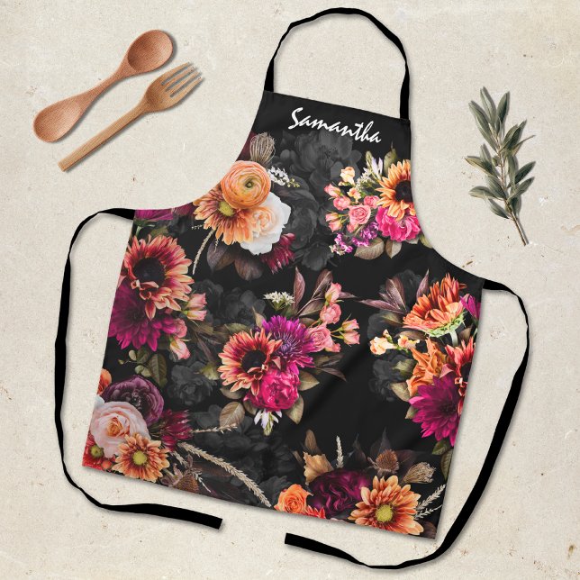 Lebendiges Fuchsia-Orangen-Blumenmonogramm-Geschen Schürze (Von Creator hochgeladen)