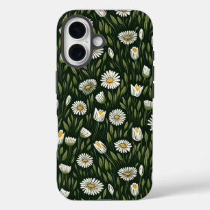Lebendiges Gänseblümchenmuster mit üppigen grünen iPhone 16 Hülle