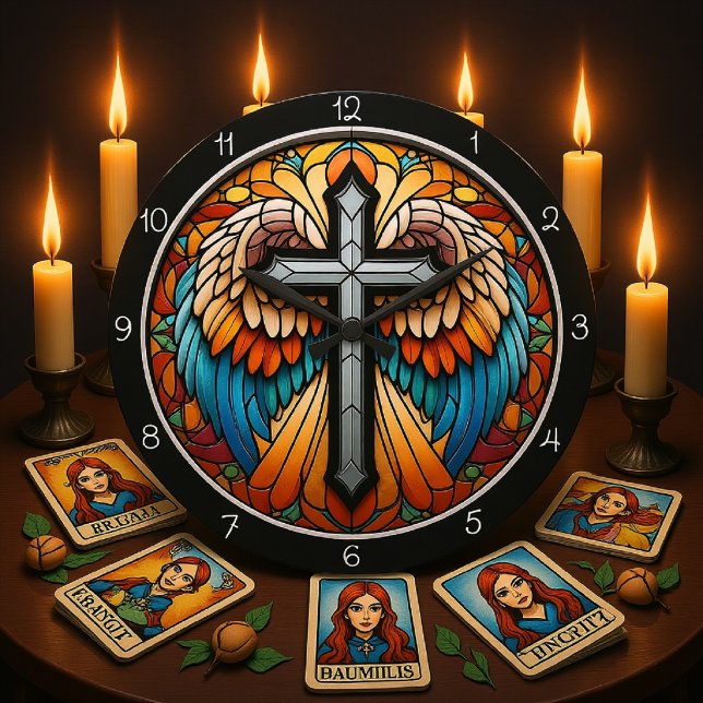Lebendiges Geflügeltes Kreuz Große Wanduhr (Von Creator hochgeladen)
