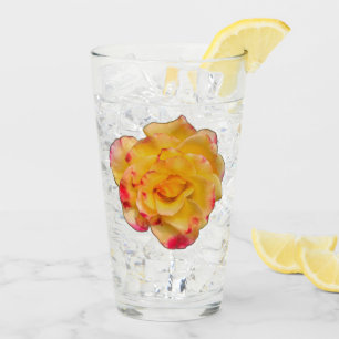 Lebendiges Gelb und Rosa Rosen Trinkglas Glas