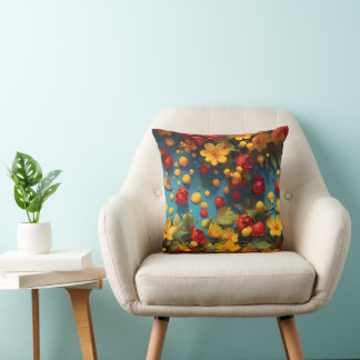Lebendiges Gelb- und Rot-Blumenmuster-Design Kissen