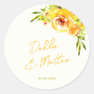 Lebendiges Gelbgrün Florales Sommer Hochzeit Runder Aufkleber