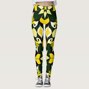 Lebendiges geometrisches Blumendesign Leggings