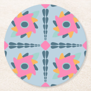 Lebendiges geometrisches Fliesendesign Runder Pappuntersetzer