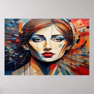 Lebendiges geometrisches Frauenportrait Abstract Poster