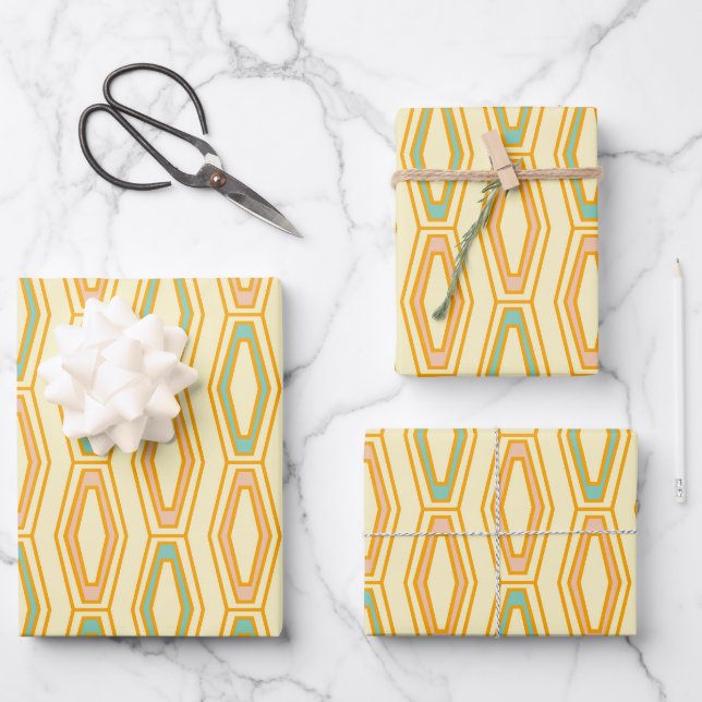 Lebendiges geometrisches Muster mit sechseckigen F Geschenkpapier Set (Vorderseite)