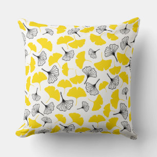 Lebendiges Ginkgo-Biloba-Botanik-Art-Muster - Gelb Kissen