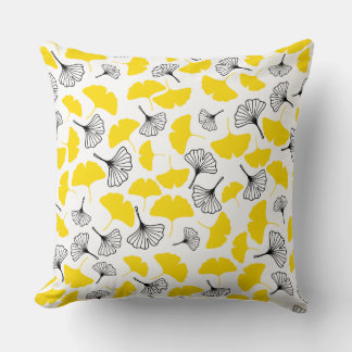 Lebendiges Ginkgo-Biloba-Botanik-Art-Muster - Gelb Kissen