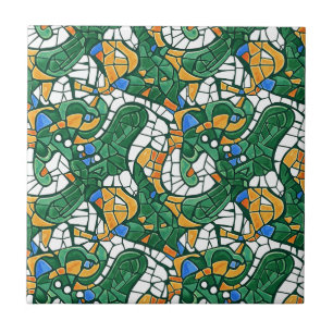 Lebendiges Gold- und Grün-Cartoon-Mosaik Fliese