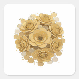 Lebendiges Grau GOLDEN ROSES Etikettendesign Quadratischer Aufkleber