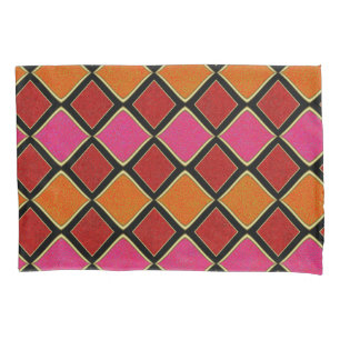 Lebendiges Harlekin-Diamantmuster in Rot, Orange, Kissenbezug