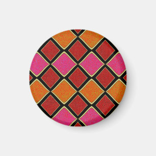 Lebendiges Harlekin-Diamantmuster in Rot, Orange, Magnet