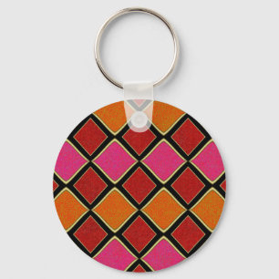 Lebendiges Harlekin-Diamantmuster in Rot, Orange, Schlüsselanhänger