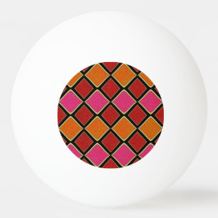 Lebendiges Harlekin-Diamantmuster in Rot, Orange, Tischtennisball
