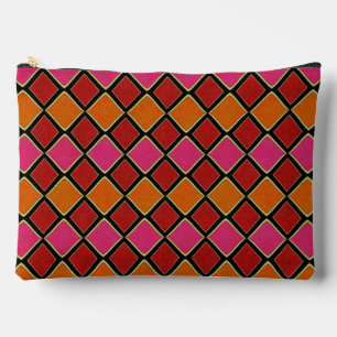 Lebendiges Harlekin-Diamantmuster in Rot, Orange, Zubehörtasche