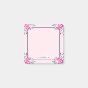 Lebendiges heißes rosa Floral auf rosafarbenem ind Post-it Klebezettel