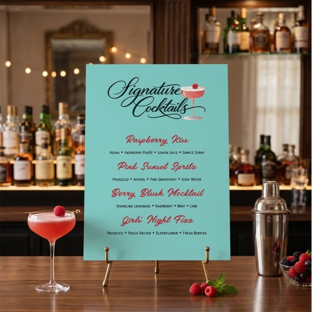 Lebendiges Himbeer-Cocktail-Menü-Schild  Poster (Von Creator hochgeladen)