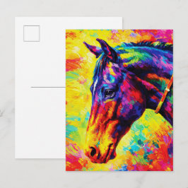 Lebendiges Impasto-Pferdeporträt Farbige Wildnis Postkarte