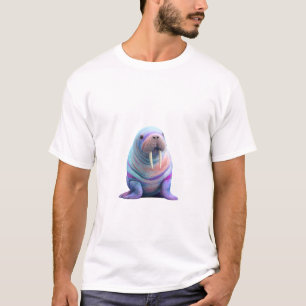 Lebendiges Irisierendes Kosmisches Walross-Porträt T-Shirt