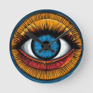 Lebendiges, künstlerisches Böse-Auge-Design Runde Wanduhr